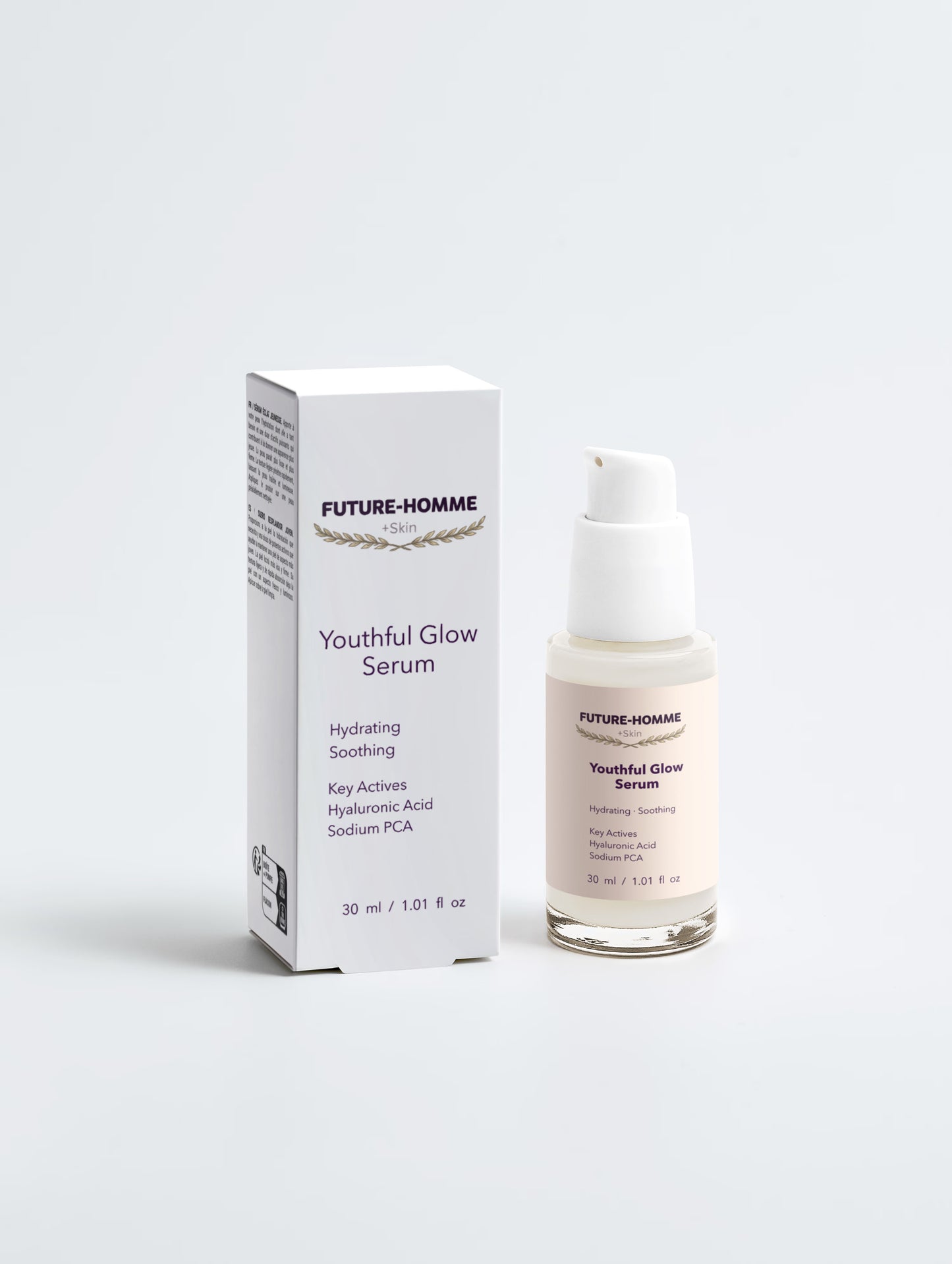 Future-Homme Youthful Glow Serum with packaging on a white background