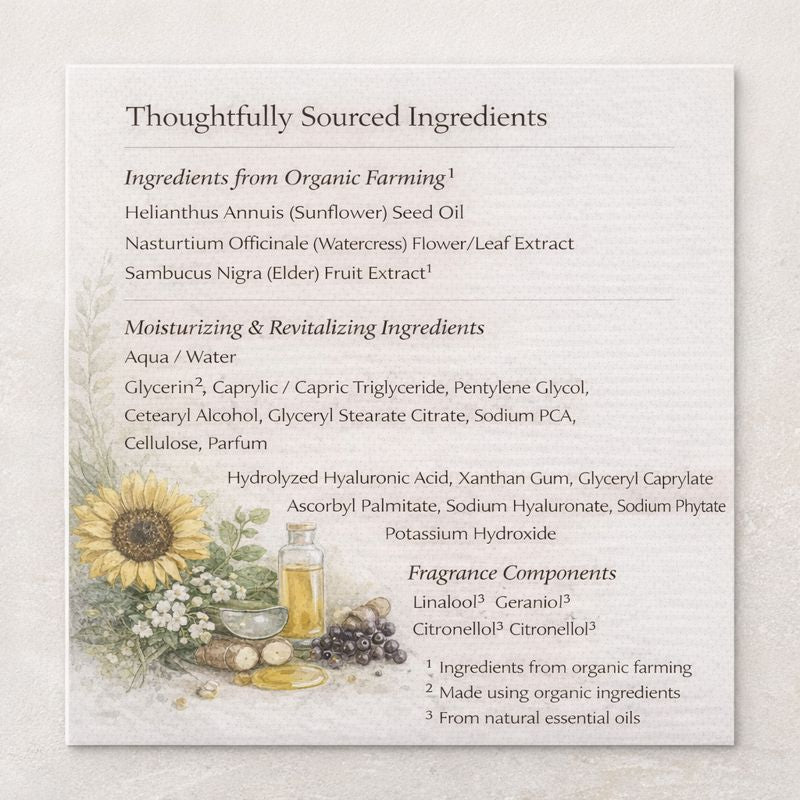 Product label with ingredients list on a textured background