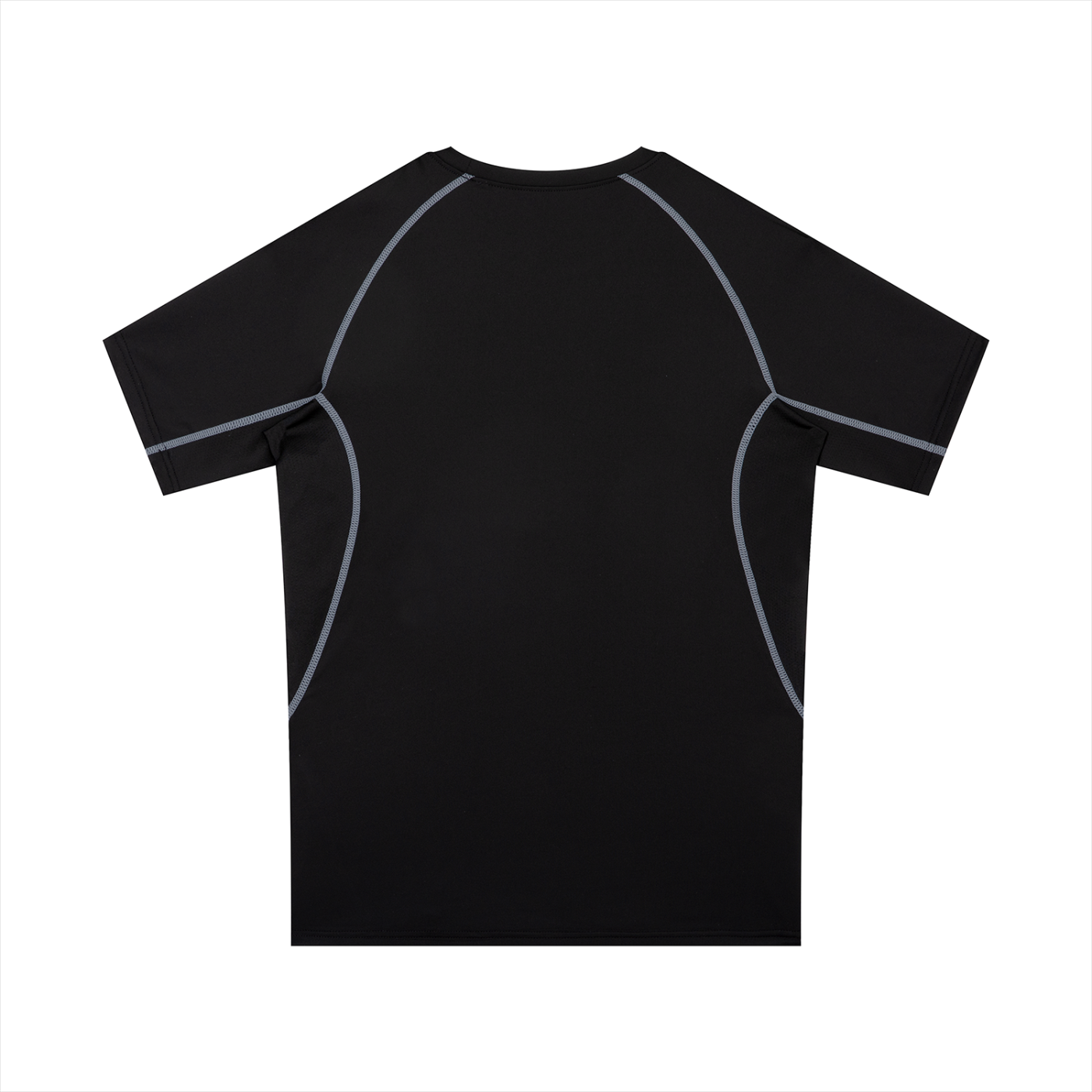 Black short-sleeve shirt with gray accents on a white background