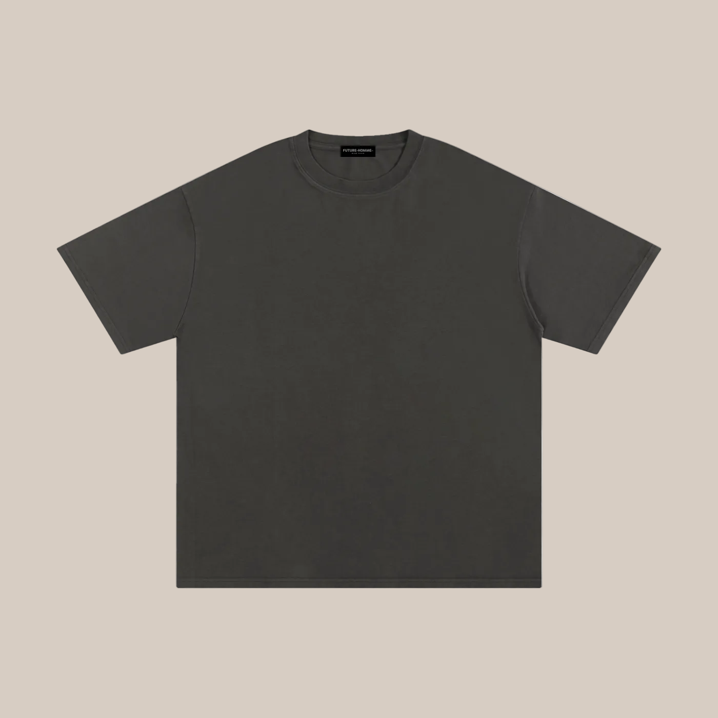 Plain black t-shirt on a beige background