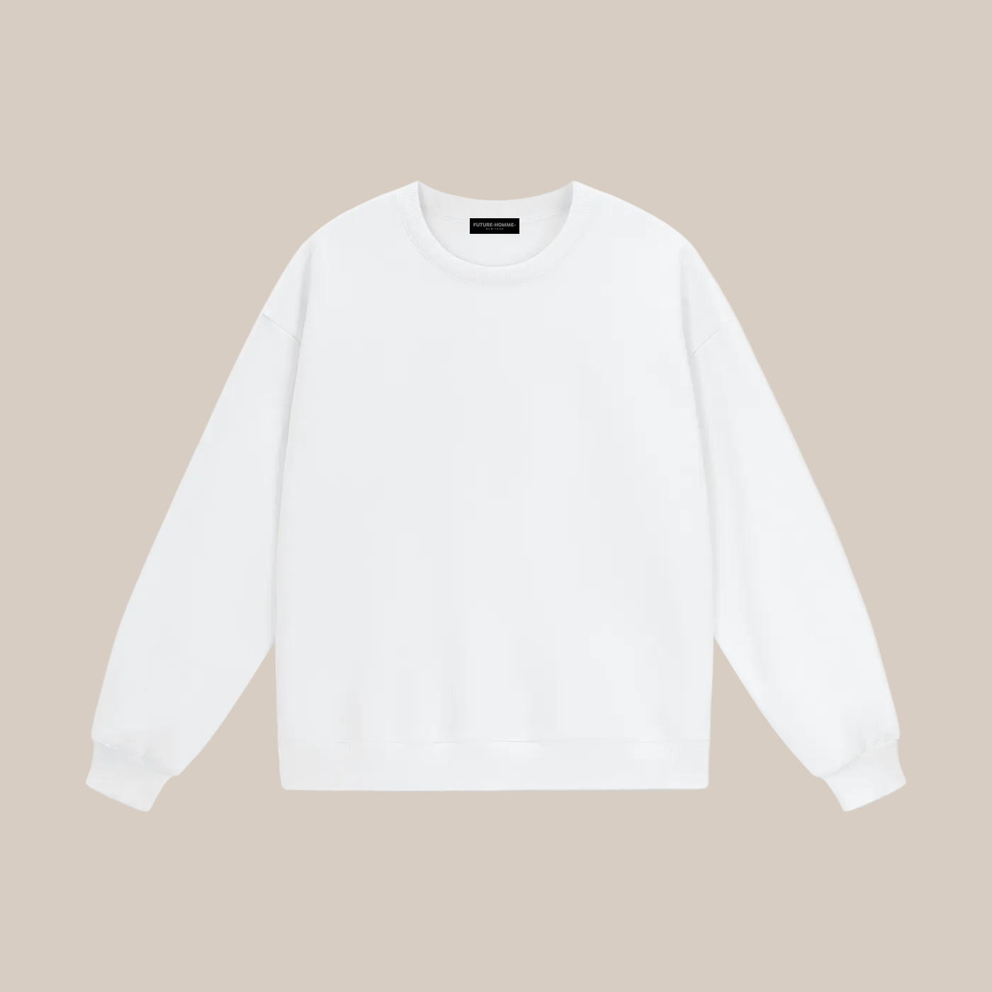White long-sleeve shirt on a beige background
