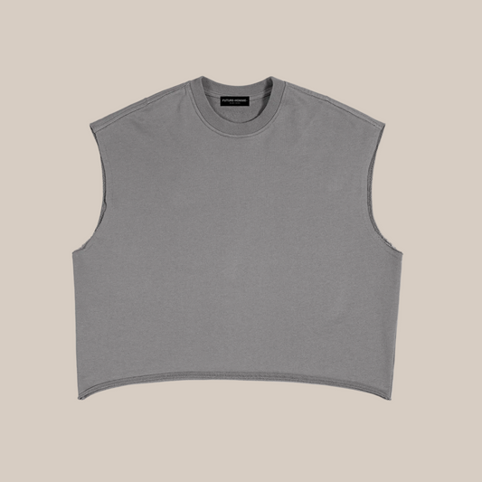 Gray sleeveless tank on a beige background