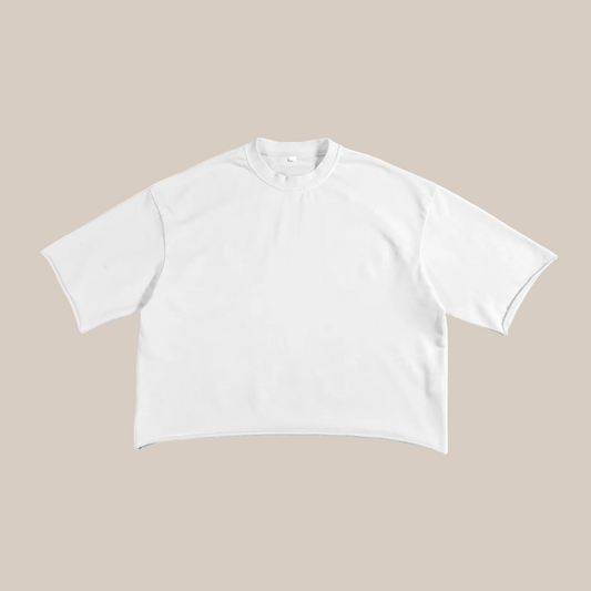 White short-sleeve shirt on a beige background